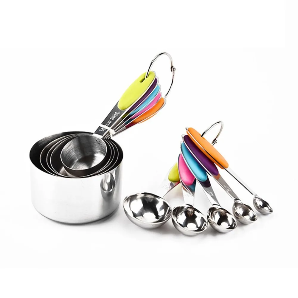 

10Pcs Stainless Steel Measuring Spoons Cups Set Tablespoons Measuring Set with Silicone Handle Measuring Spoons