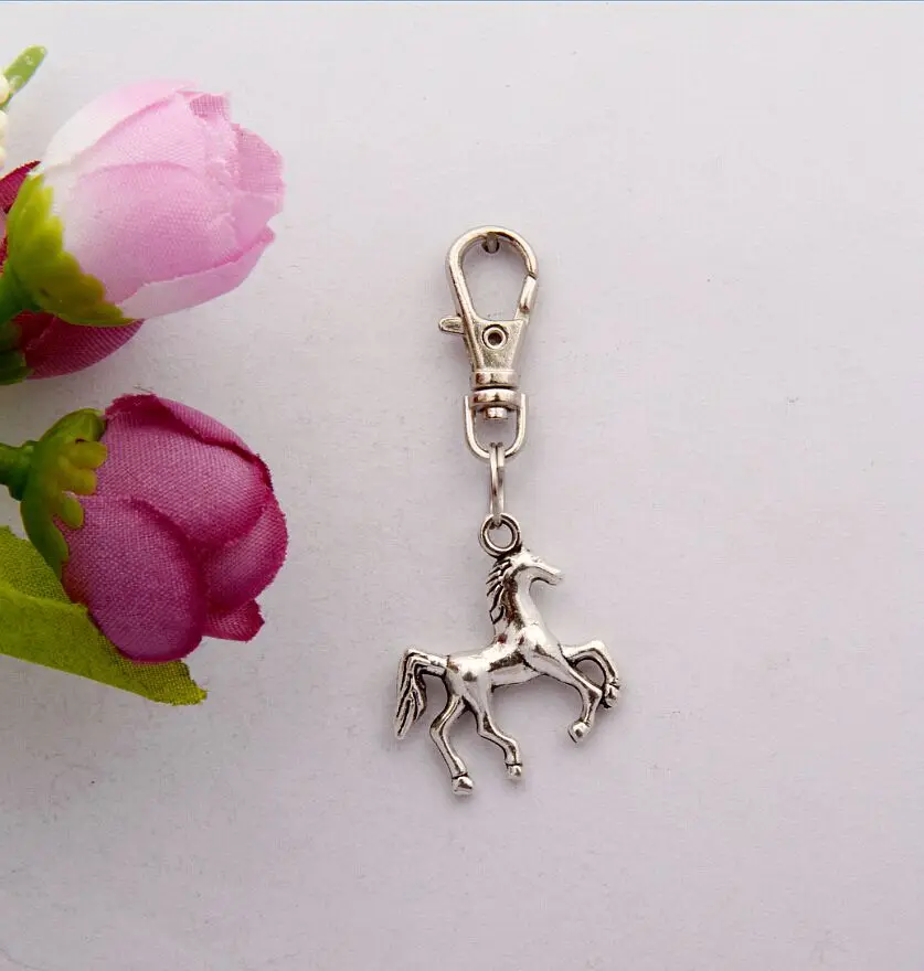 2015 Hot 20pcs Vintage Silver Cute Horse Charm Lobster Button Keychain Gifts Fit DIY Key Chains Accessories Fashion Jewelry F525 Fashion Jewelry