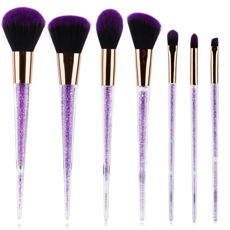 7pc Purple Rhinestone Crystal Makeup Brush Set Diamond Pro Highlighter