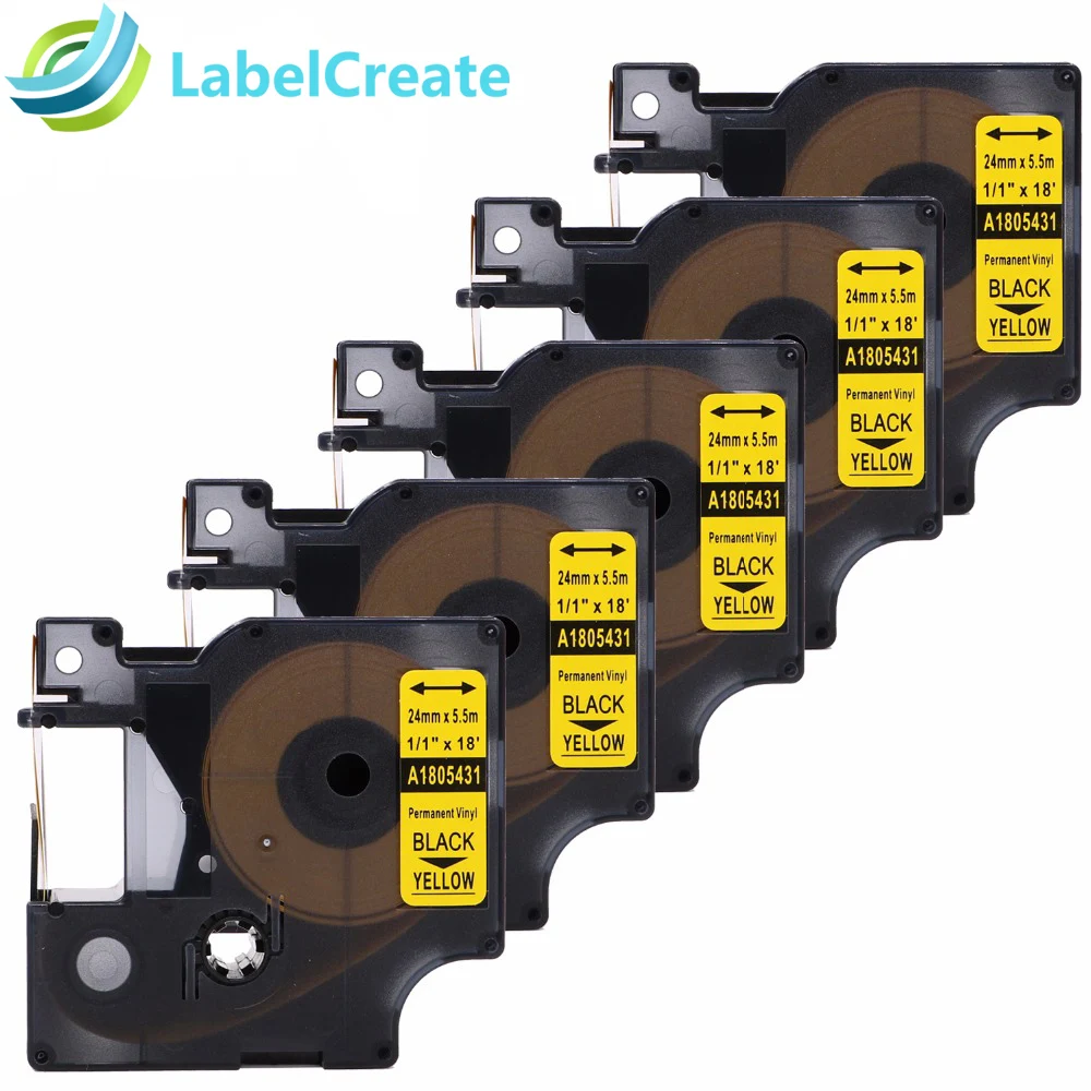 5 Packs 1805431 Compatible for DYMO Industrial Rhino Label Makers Black on Yellow IND Vinyl ...