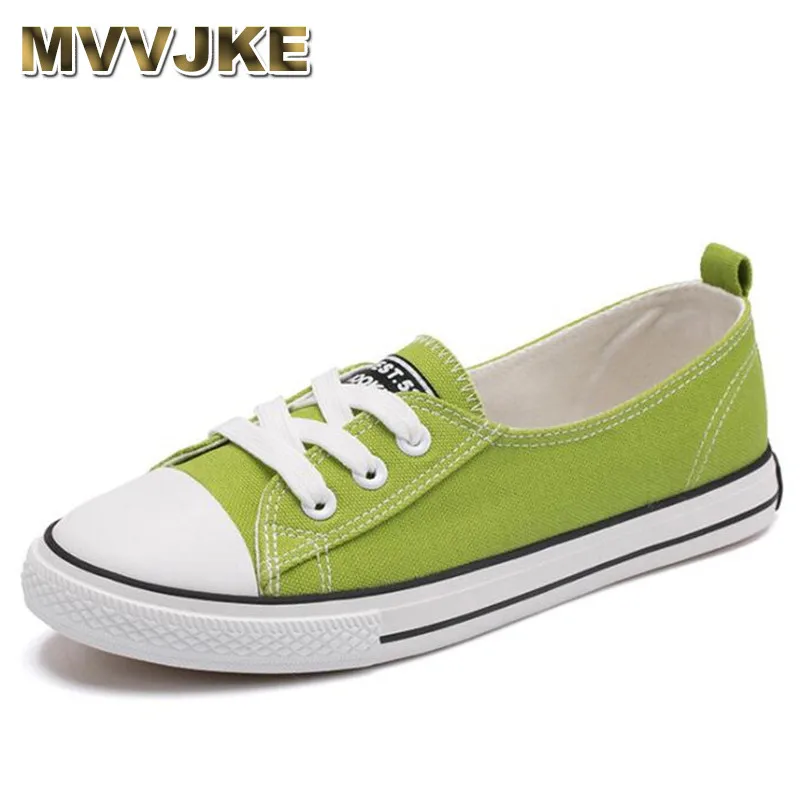 

MVVJKE 2018 New Spring light canvas shoes women shoes slip-on Korean tide students set foot pedal flat shoes round Top Sneakers