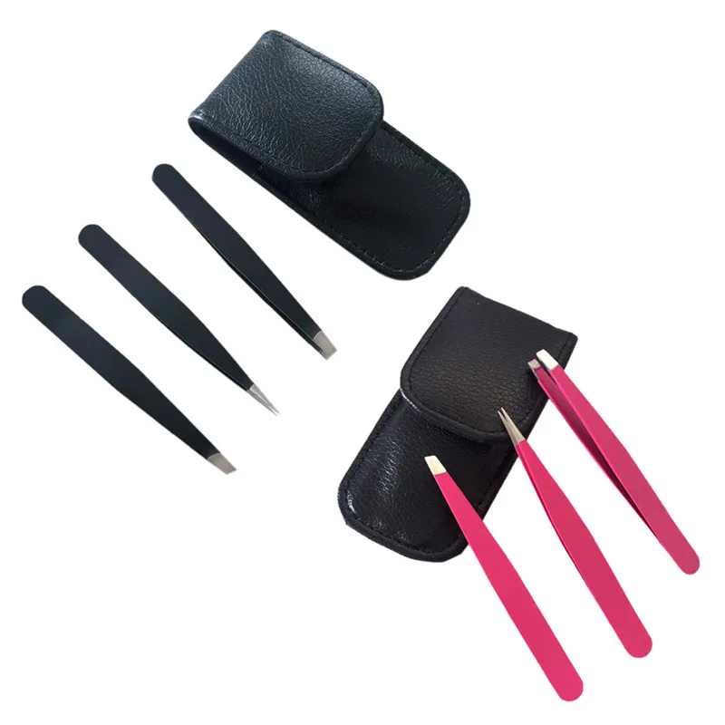 3Pcs NEW Stainless Steel Eyebrow Tweezer Set 9.6cm Slant Tip Point Tip Flat Tip Rose Tweezers For Hair Removal Face Beauty