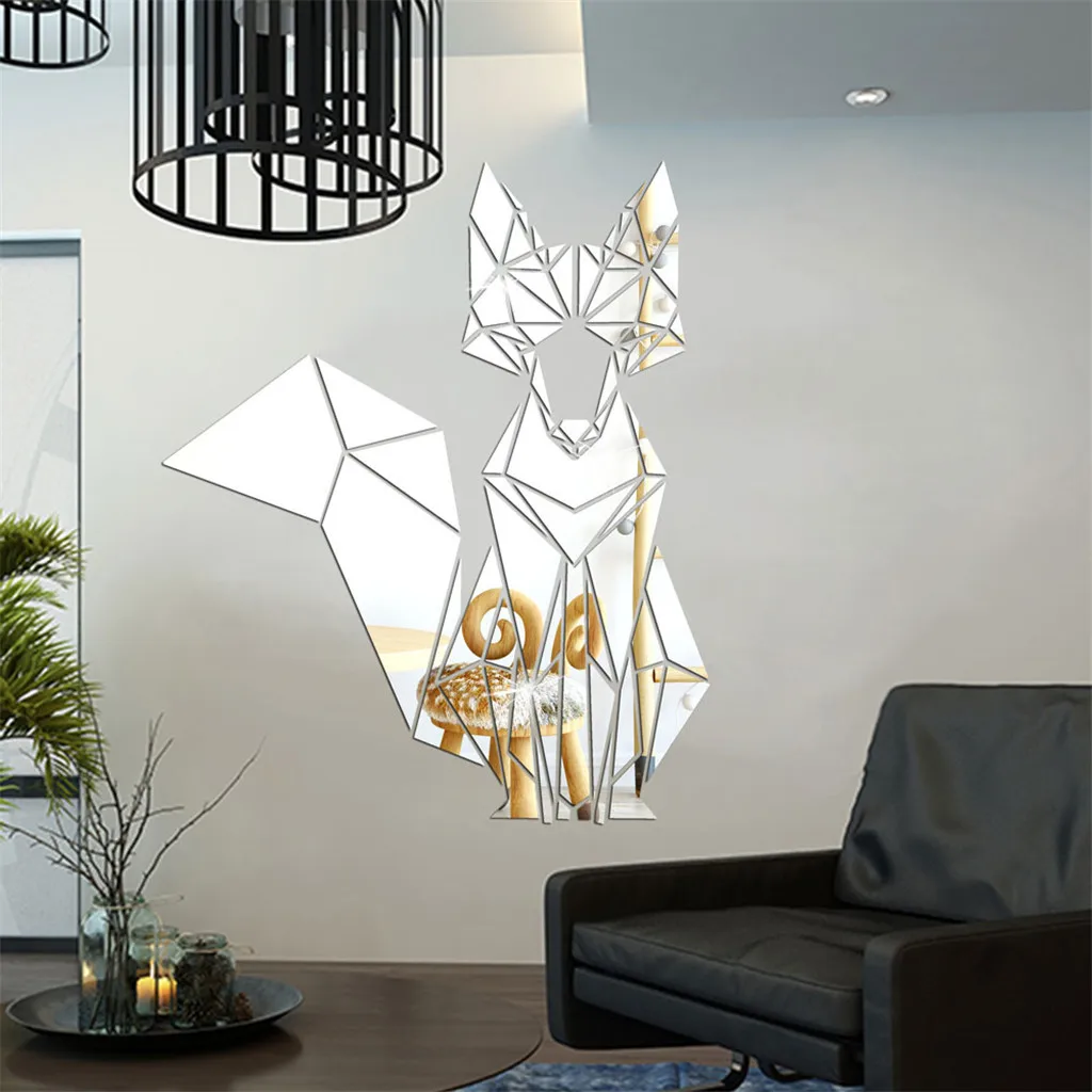 1 шт. геометрический рисунок лисы акриловое кристаллическое зеркало наклейки на стену декоративная Съемная настенная комната вечерние Детские Наклейки для декора комнаты