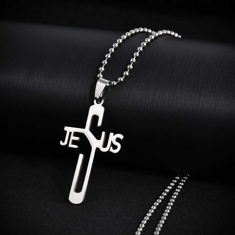 

NEW Womens Men's Silver Stainless Steel necklace Titanium Jeus Cross Pendant Necklace Link Chain Necklace Man Jewelry