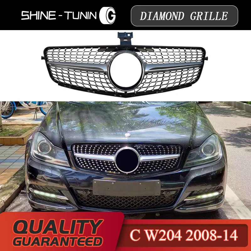 

Suitable for M-B W204 Diamonds Front Grill For Benz C Class W204 2007 - 2014 Black Grille