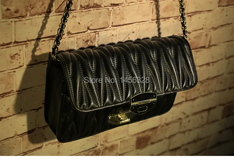 Fashion women's pleated genuine shoulder bag chic messenger imported head layer sheepskin free shipping | Багаж и сумки