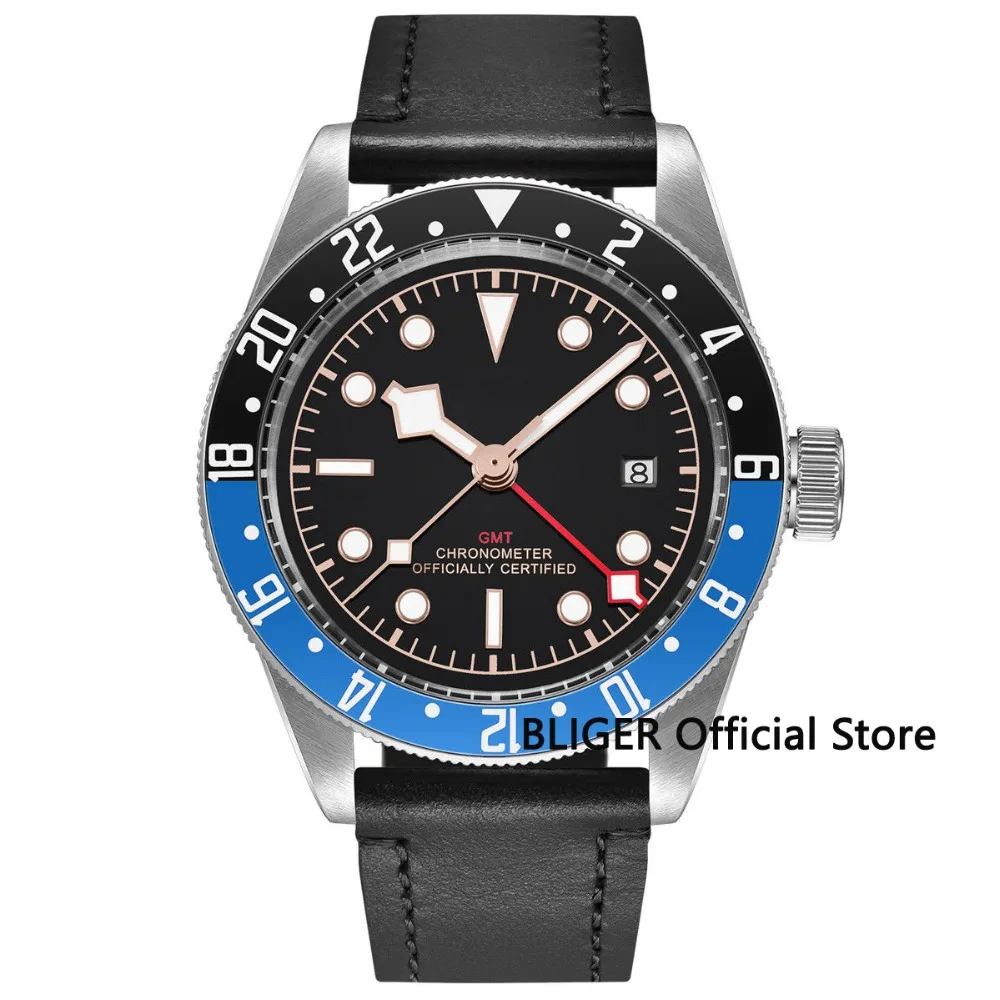 

Fashion Sapphire Crystal 41mm Automati Men's Watch Black Dial Blue Black Alloy Rotating Bezel GMT Function Stainless Case