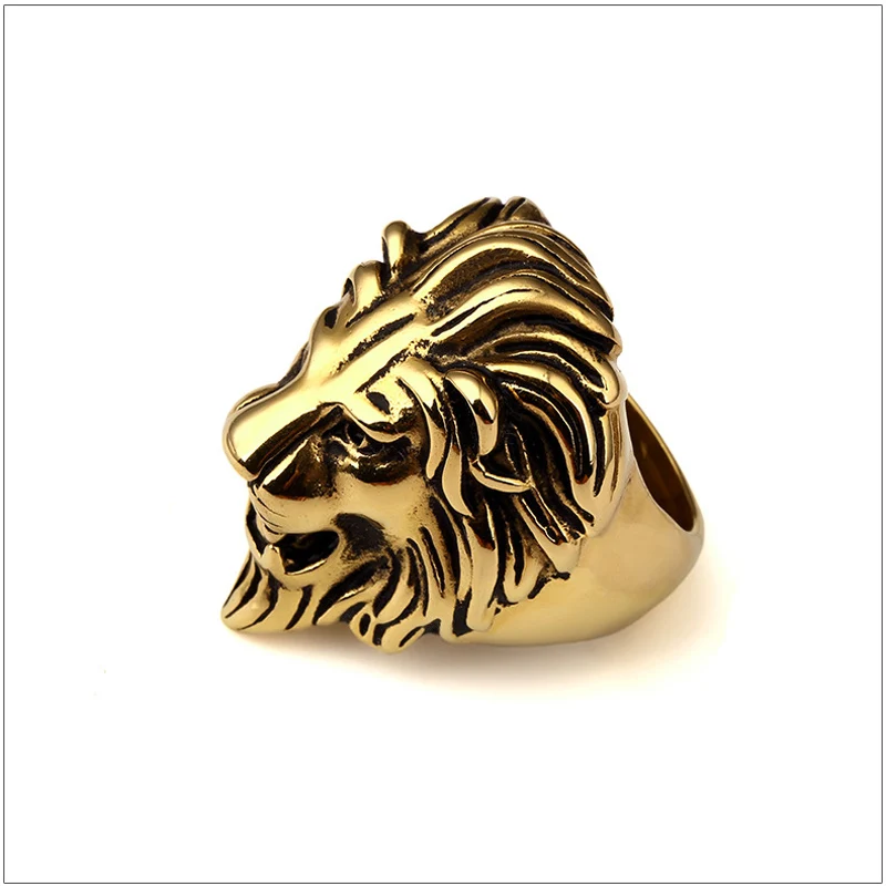 316L Stainless Steel Lion Face Gold Plated  Rings Hipsters Men Women Hip Hop Bijoux Street Dancing Nightclub Punk Finger Jewelry 3