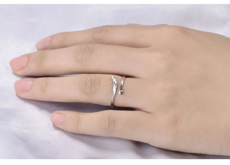 Модные посеребренные милые открытые обручальные кольца Женская Корейская версия Крылья Ангела 925 пробы серебряные кольца для женщин