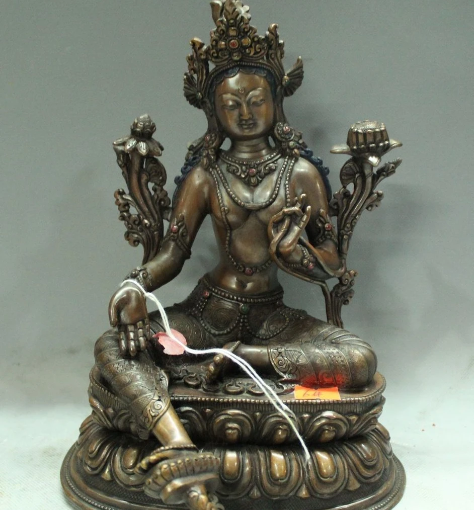10 "Тибет Чистая Бронзовый Буддизм Джосс Лотос Зеленая Тара Будда Богиня Сиденья Статуя