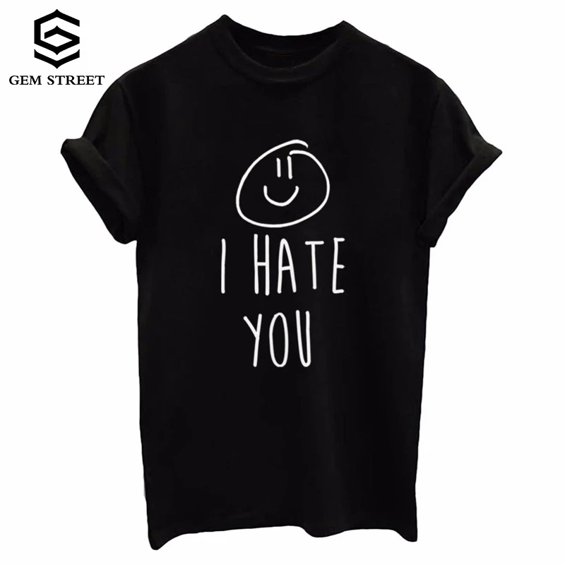 Painting Sweet Femmes Blusa I HATE YOU British Style Pure Cotton Beatles Poleras Boho Fitness Novelty Camiseta GEM STREET XXXL | Женская