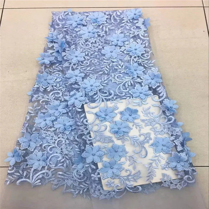 

Latest style African french lace fabric high end 3D flower light color tulle lace fabric very hot sale for party dress