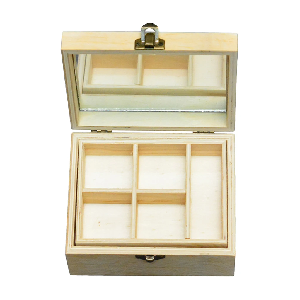 2 Tiers Wooden Jewellery Box Jewelry Organizer Storage Make Up Holder Mirror