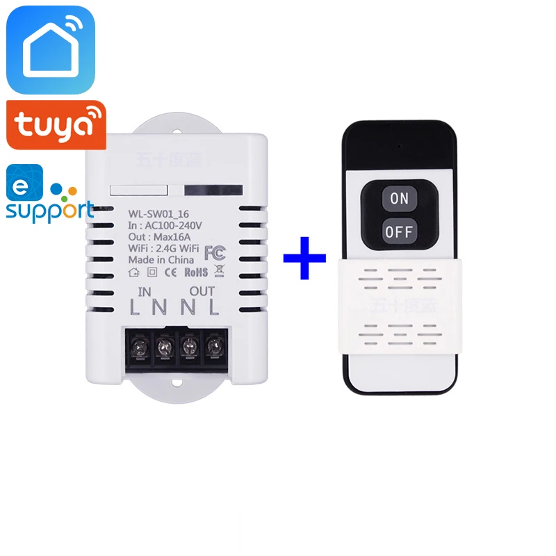 

Tuya Smart Life eWeLink 2.4GHz RF Wifi Smart Switch Relay 10A 16A Wireless Remote Control Works With Alexa Google Home Mini