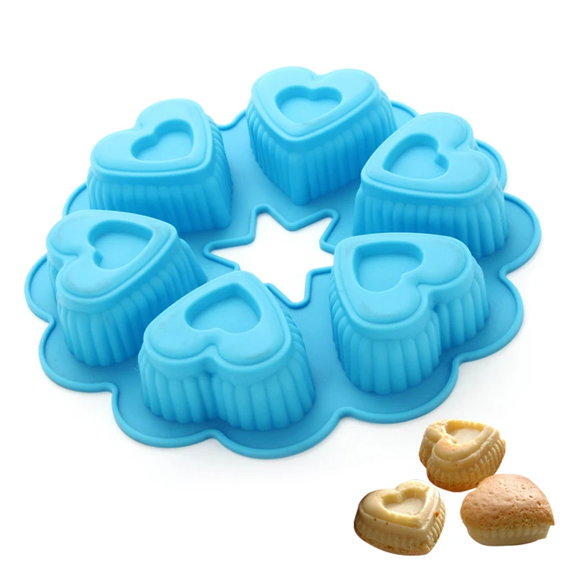 XEJONR 6 Cavities Heart Shape Silicone Mold Food Grade Silicone Pancake