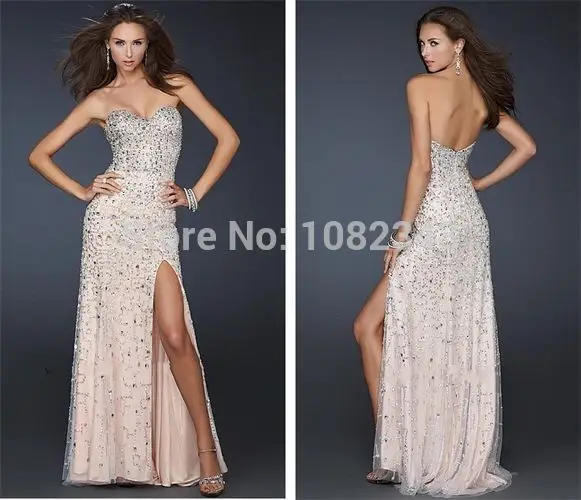 11High Quality Cheap Strapless Sweetheart Side Slit Vestidos de fiesta Prom Evening Gown Beaded Mermaid Long Dresses2014 | Свадьбы и