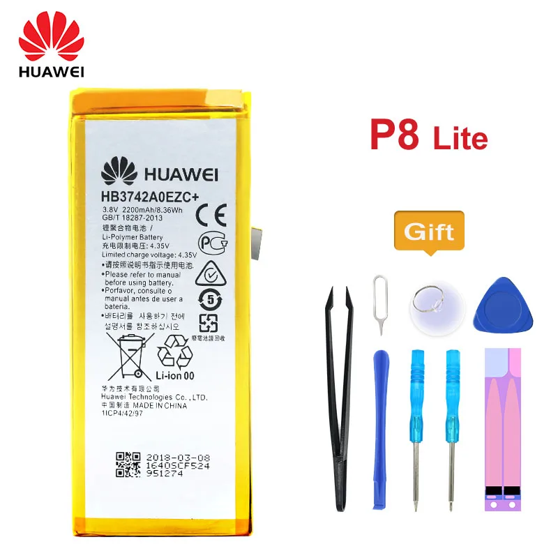 

Original Huawei Battery HB3742A0EZC+ for Huawei Ascend P8 Lite Enjoy 5S ALE-CL00 UL00 CL10 UL10 TL00 TAG-AL00 TAG-CL00 2200mAh