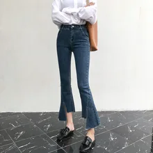 Осенняя одежда, Корейская версия, темперамент, микро Роговая раскол, женские джинсовые штаны, новые эластичные облегающие Женские штаны