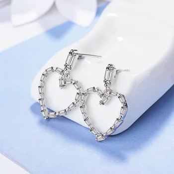 

925 Sterling Silver Heart Shape Stud Earrings for Women Girl Fashion Wedding Jewelry Accessories pendientes Brincos eh118