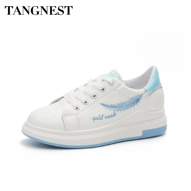 

Tangnest Spring Autumn Women Flats Leaf Print Casual Shoes Round Toe Comfortable Lace Up Sneakers Fashion Women Shoes XWC1319