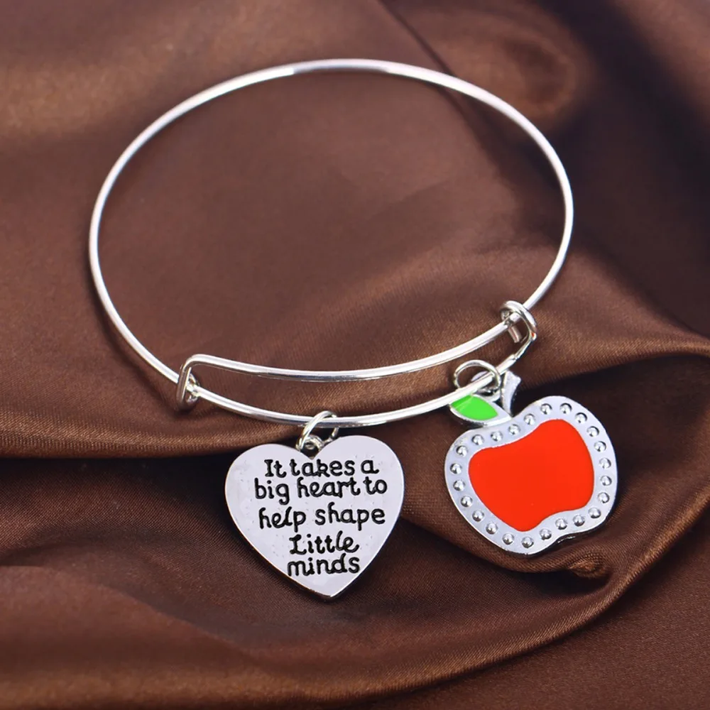 «Любящее сердце» учителя ожерелья Спасибо Подарки для учителей ювелирных изделий Apple Подвески Брелок для учителя Браслет День учителя Подарки