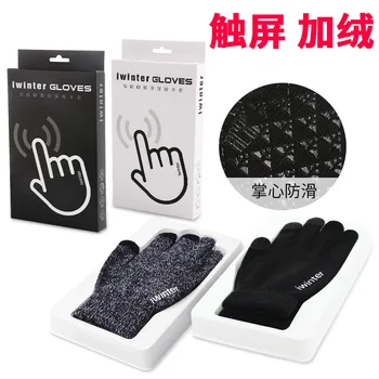 

knitted touch screen gloves, men and women, autumn and winter warm lovers, wool, velvet, anti slip wholesale