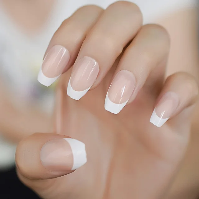 24pcs Classical French Nail Medium Coffin Flase Nails Simple Design White Tip Uv Gel Nails False Nails Aliexpress
