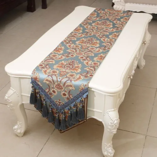 200*33 см китайский винтажный Европейский стиль роскошный ручной работы парча Небесно-Голубой стол бегун кровать флаг