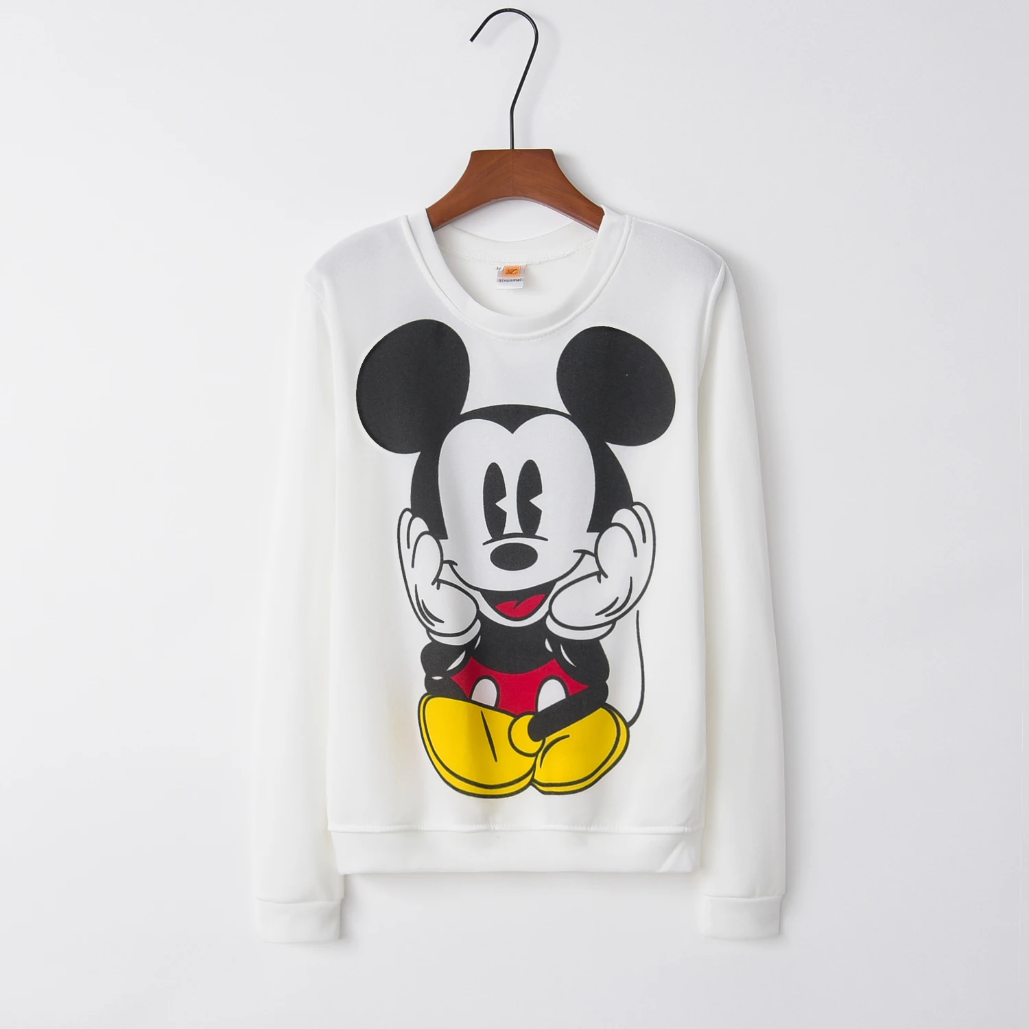 2016 أزياء جديد الأوروبية ميكي بلوزة يمكن الطباعة عليها هوديس كم طويل فضفاض المرأة Crewneck حجم S-XL الساخن بيع 2016