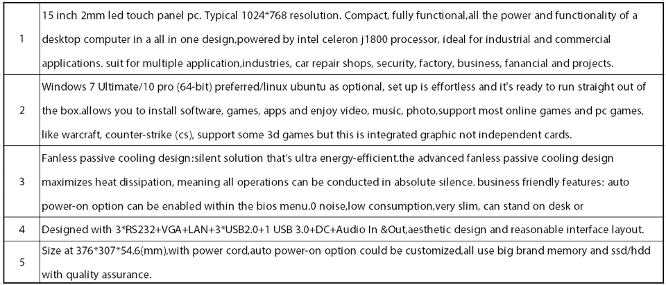 15 дюймов светодиодный промышленных Панель PC, Intel Celeron J1800, Windows 7/10/Linux Ubuntu, 5 резистивный Сенсорный экран, [HUNSN WD08]