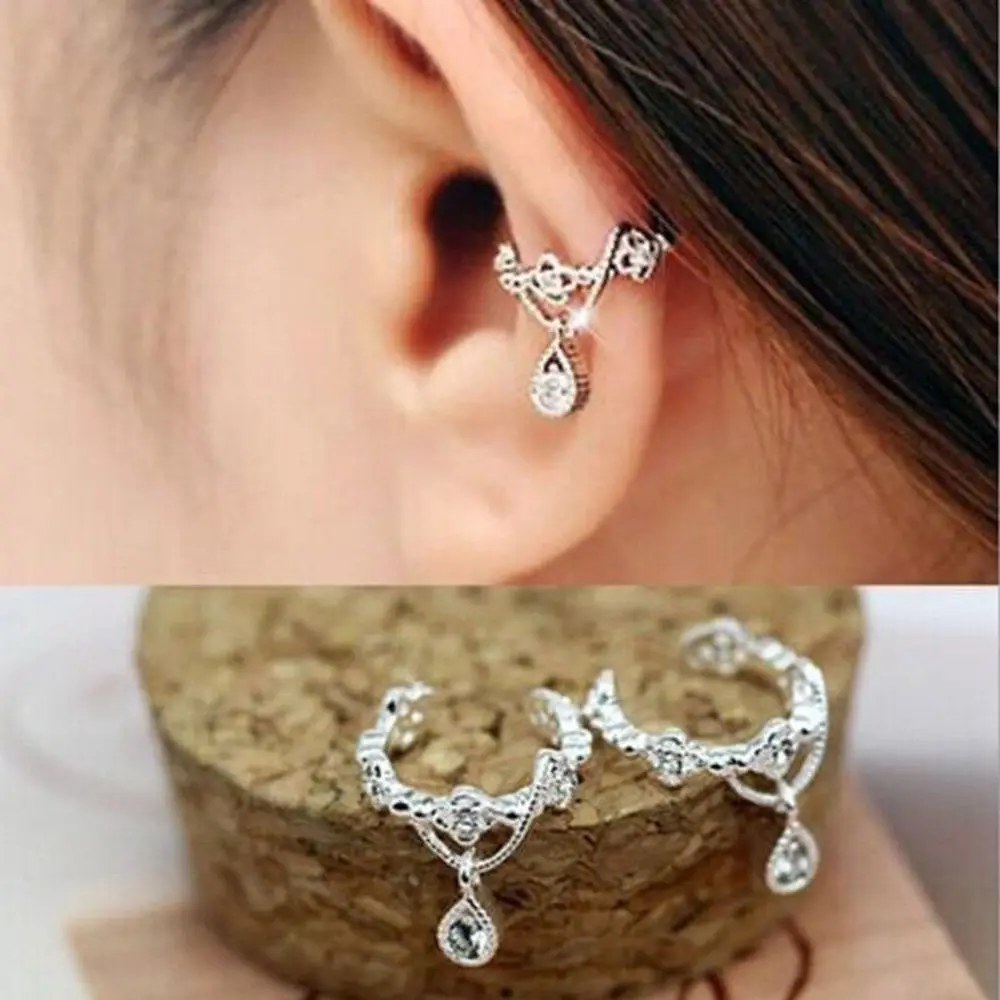 

Fashion 1 PC Womens Charm Ear Cuff Wrap Rhinestone Crystal Clip On Earrings Earless Ear Clip Water Drop Shaped Earrings Jewelry