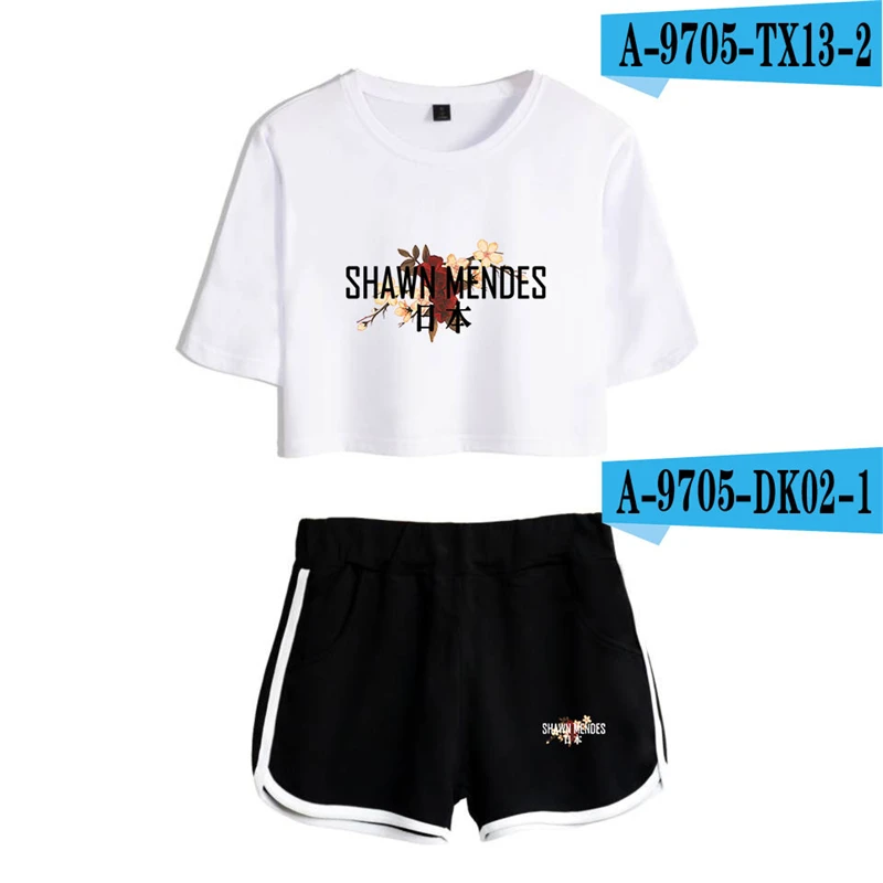 

Shawn Mendes Crop Top Set Cropped Tumblr Plus Size Tops And Shorts O-Neck Crop Top Women Cotton Two Piece Sets Harajuku Femme