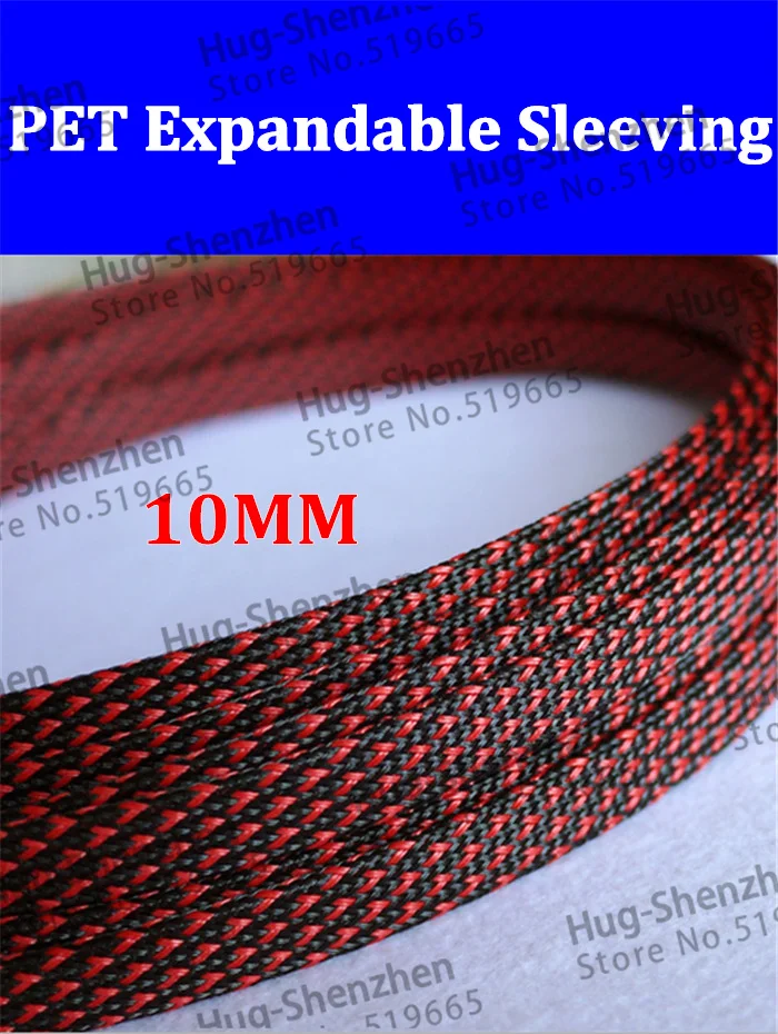 

TIGHT BRAIDED NYLON EXPANDABLE SLEEVING Black+red Biansi 10MM 50M use to protect cables