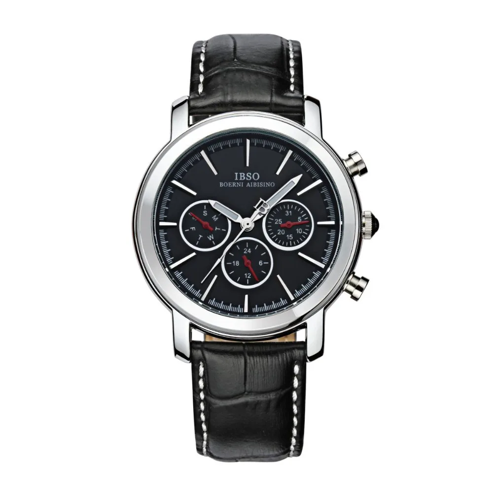 IBSO Best Quality Men's Casual Watches Calfskin Strap Stainless Steel
