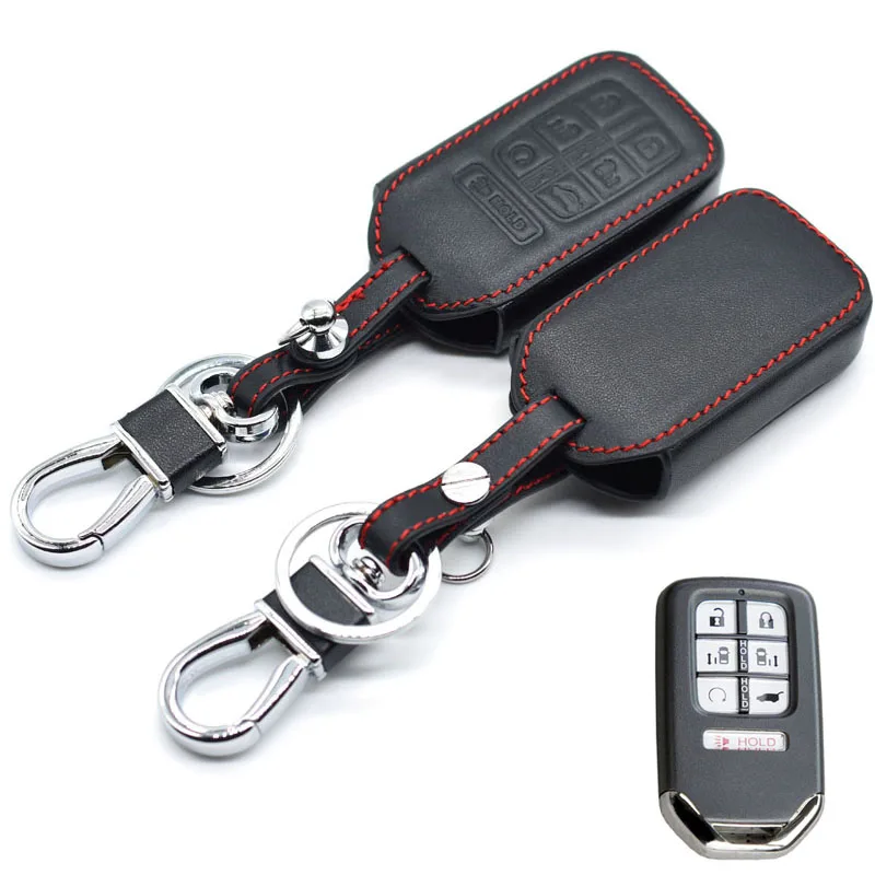

7 Buttons Leather Car Key Case Smart Keyless Remote Fob Cover Keychain Holder Bag For Honda Odyssey 2018 2019 Auto Accessories