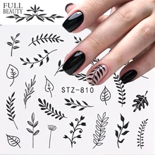 1 pièces feuille noire ongle autocollant fleur transfert d'eau décalcomanie curseur Nail Art décoration pour manucure enveloppes feuilles conseils CHSTZ808-843(China)