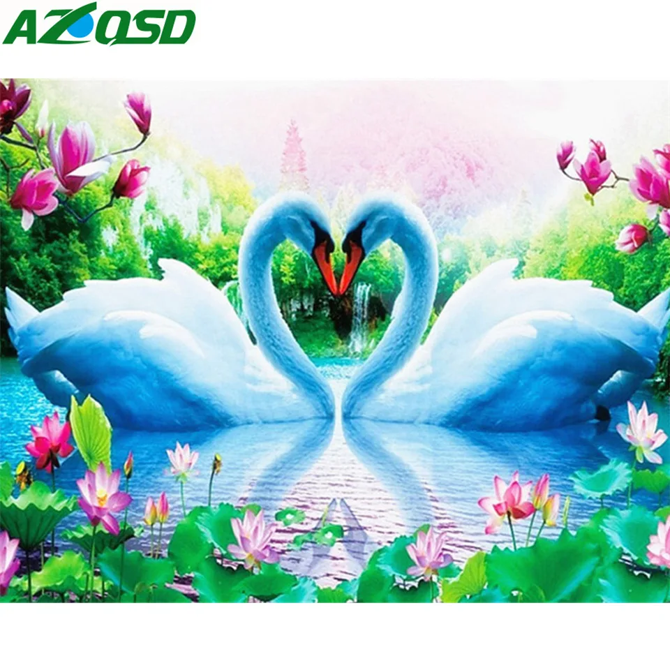 

AZQSD Diamond Painting Full Square Diamond Mosaic Swan Animal Cross Stitch Needlework Rhinestones Pictures Home Decor Crafts