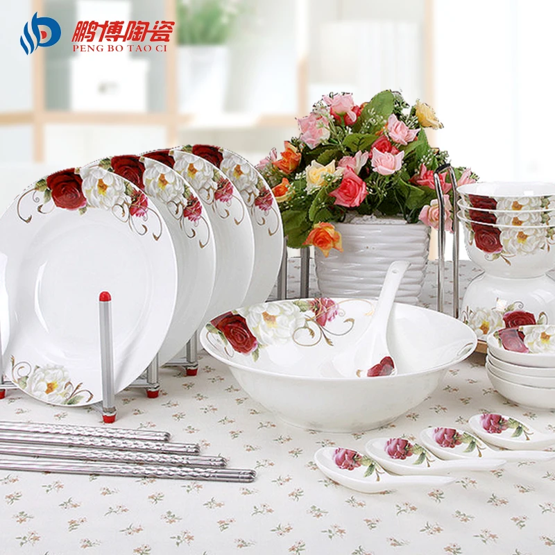 Traditional Chinese 22pcs/set Bone China Porcelain Dinnerware Sets Top Quality Environmental