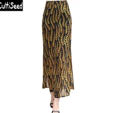 Женские Летние шифоновые юбки с цветочным принтом, женская одежда, элегантные офисные прямые длинные юбки с разрезом, винтажные женские юбки