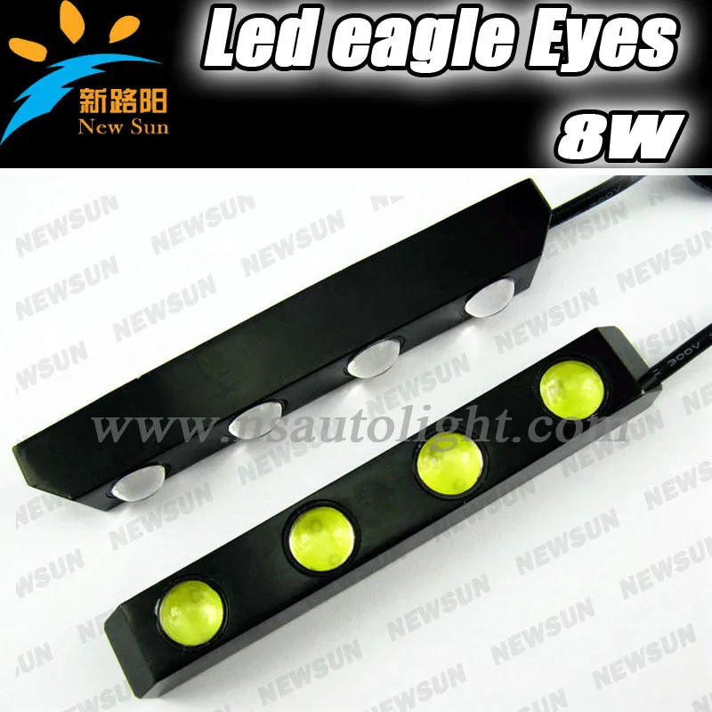 

Free shipping 2 X 4 LED Lights Universal Fit Car Daytime Running Light DRL Head Lamp Super White 12V Auto Lighting eagle eyes