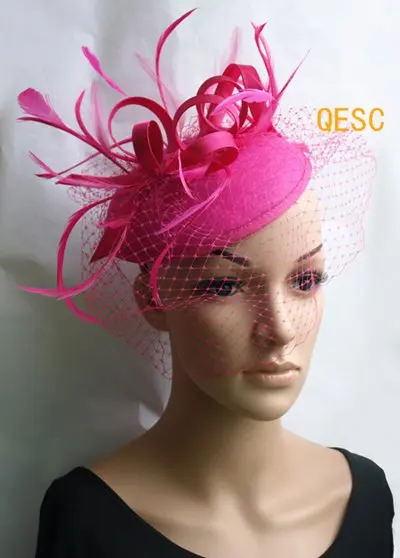 Фуксия/ярко-розовая фетровая Вуалетка для свадебной гонки карнавальный вуалетка с перьями и перьями