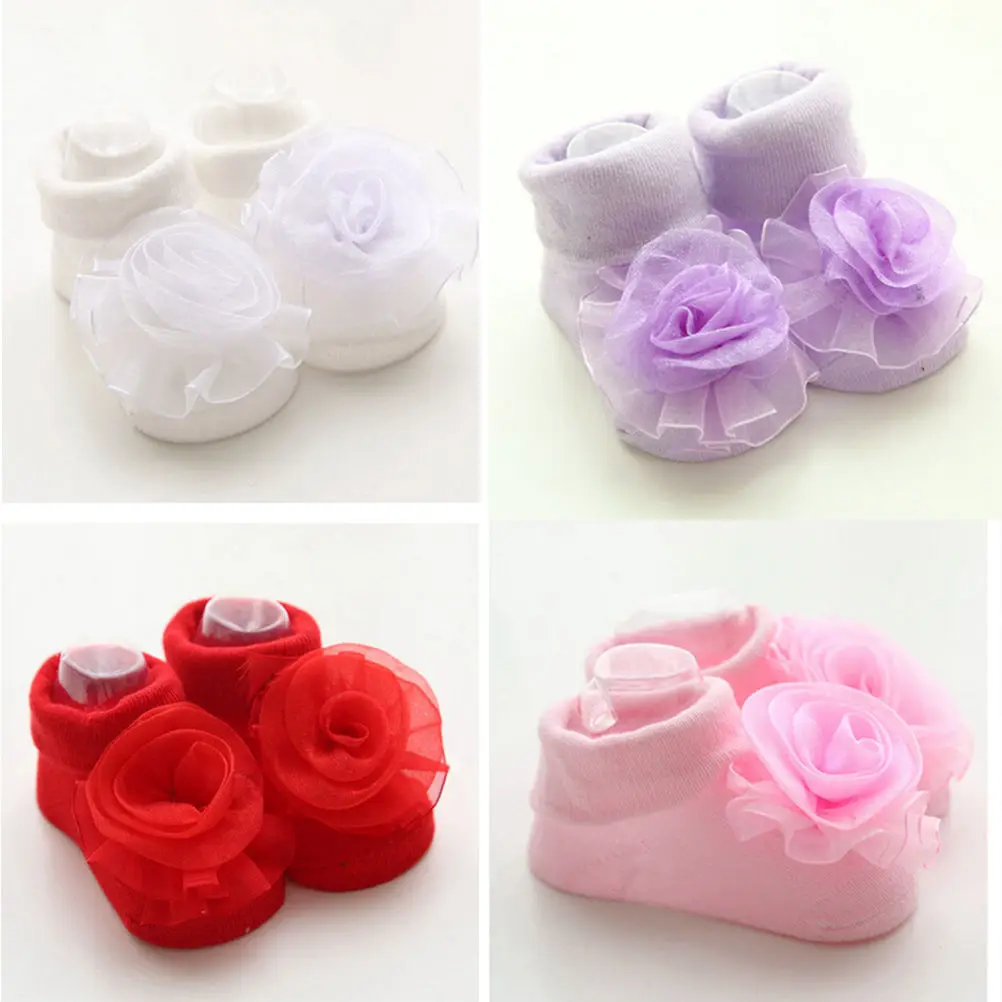 1 Pair Cute Baby Girl Lace Rose Flowers Socks Infant Toddler Soft