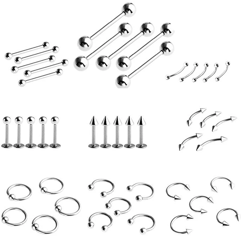 

Utimtree 45PCS Wholesale Stainless Steel Body Jewelry Lots Barbell Belly Lip Nose Ear Tongue Eyebrow Rings Piercing Jewellery