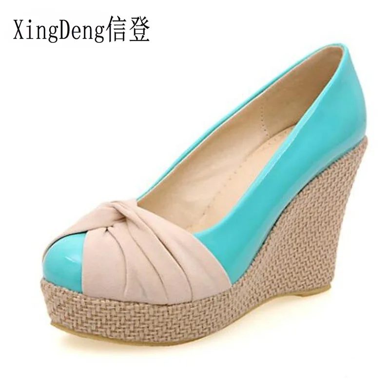 

New Style Women Round Toe Patent Leather Student Party High Heel Shoes Fashion Platform Mixed Color Office Pumps QKP0178B