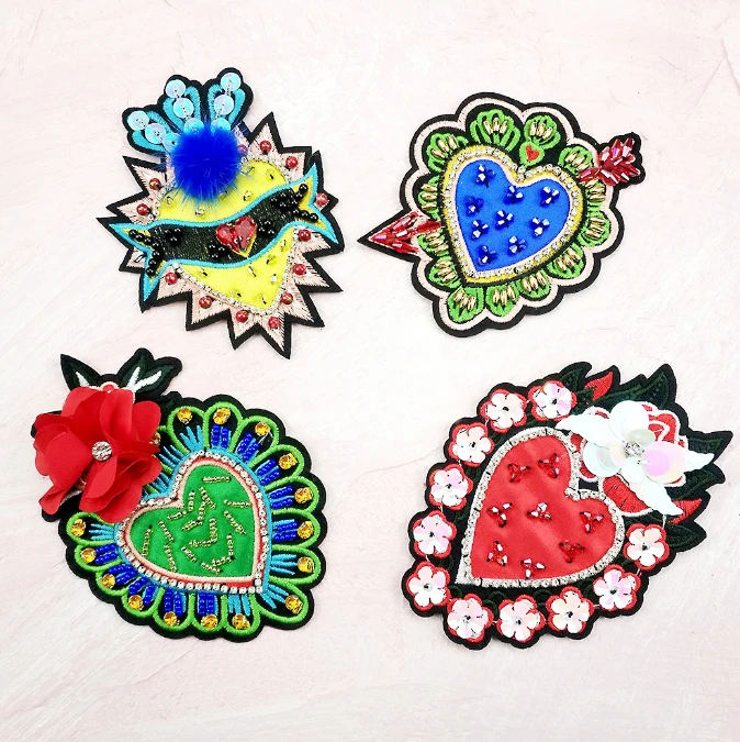 2pcs/lot Sequin Diamond Bead Love Heart Shape Handmade Embroidered Sew On Patches For Clothes Garment Applique DIY Accessory | Дом и сад