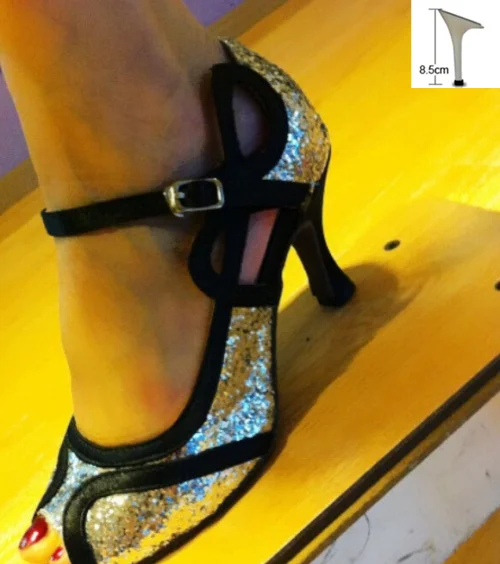 Женские Обувь для девочек серебряный блеск Костюмы для бальных танцев Костюмы для латиноамериканских танцев Samba Сальса Ceroc Танго Обувь для танцев все Размеры - Цвет: 8cm slim heel