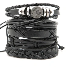 5pcs Stylish Handmade leather Wrap Braided bracelets Male Female Vintage leather Wristband Combined bracelet Accessories Gifts stylish faux leather braided bracelet