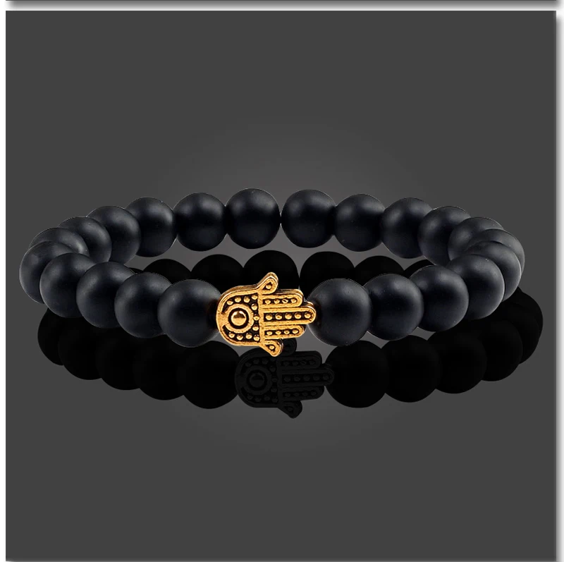 Hot Sale Alloy Hand Black Lava Beads Bracelet Natural Stone Volcanic Prayer Charm Bracelets Women Men Jewelry Femme Homme Gifts