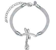 Top Quality Silver-Plated Fine Charm Bracelet Dragonfly And Rhinestone Pendant Women Xmas Wedding Gift Girl Friend