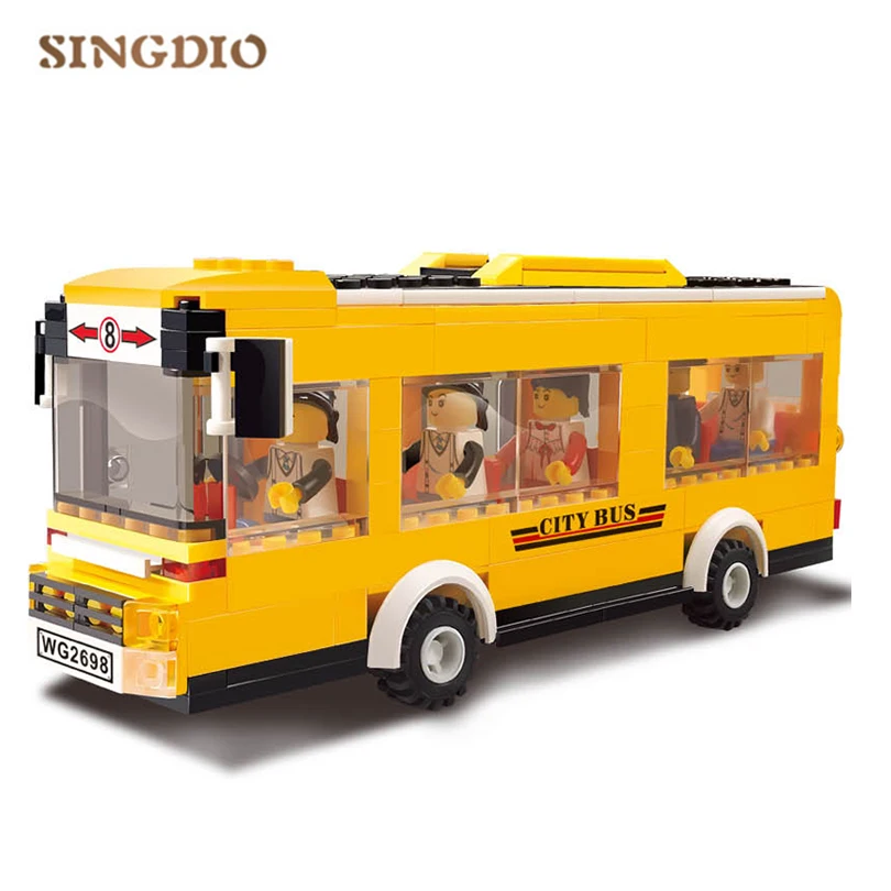 

SINGDIO kids toys 318pcs Children's school bus Building Blocks Sets 2 colors Child toy car model handle Entertainment Toys
